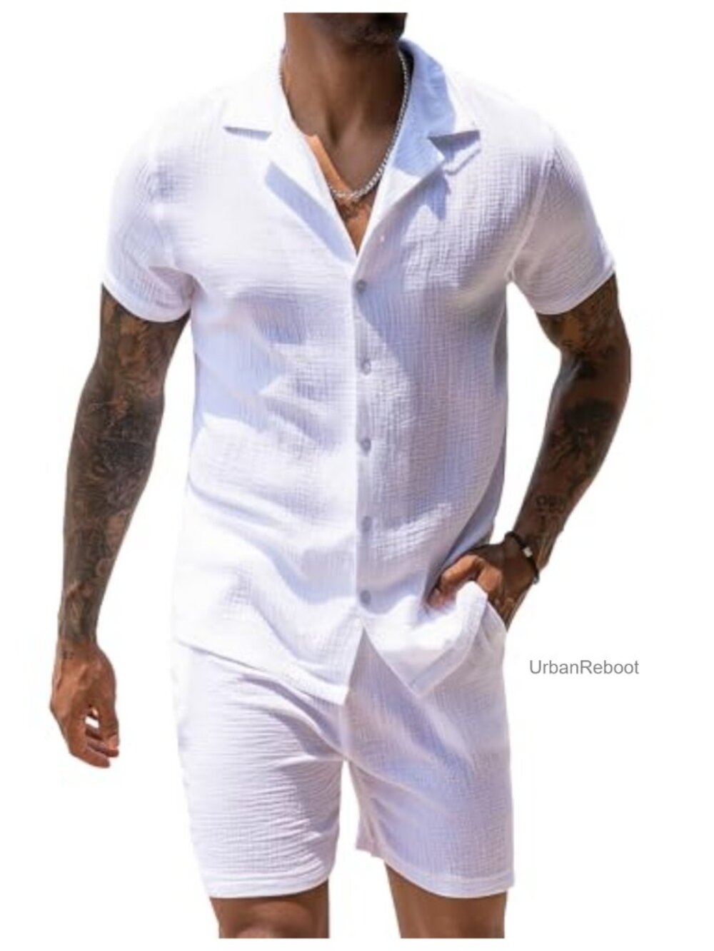 Men's 2 Piece Summer Shirt and Shorts Set Cuban Collar Tropical Vacation Outfit